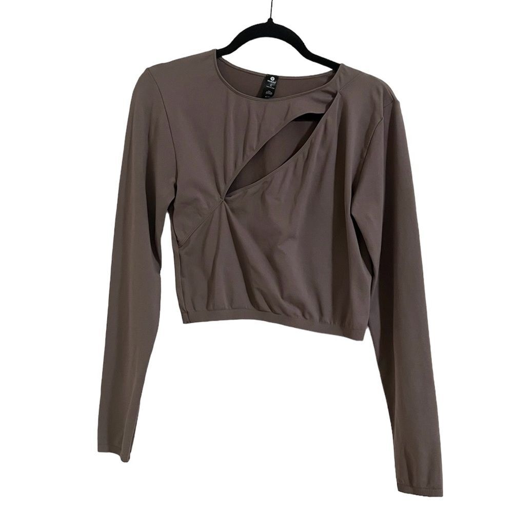 Velocity Cropped Long Sleeve Workout Athletic Top Dusty Purple Cutout Size L